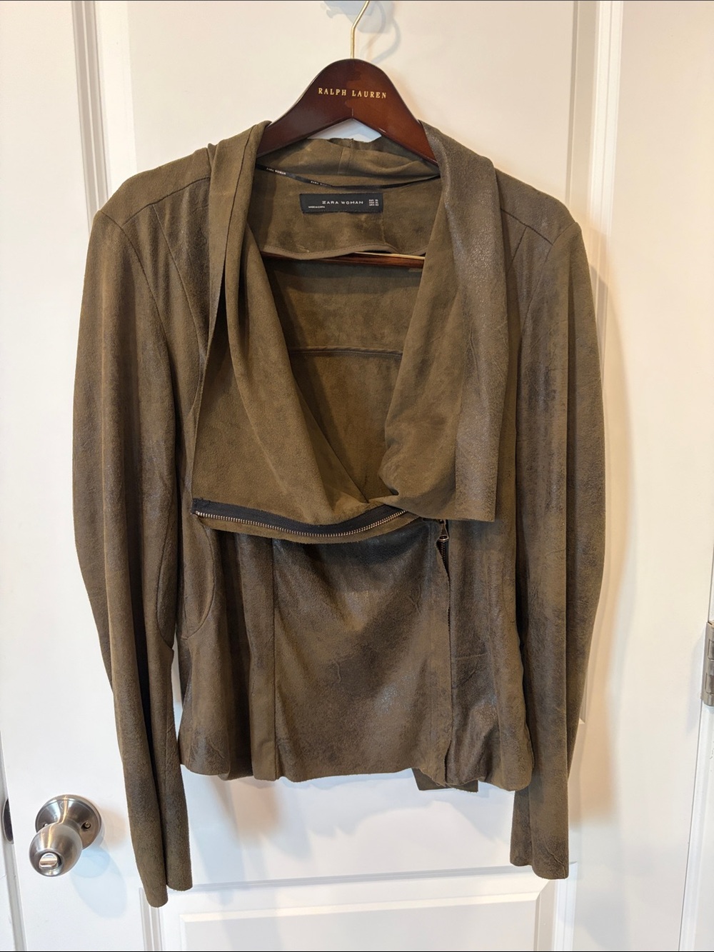 Zara Olive Draped Suede-Look Jacket